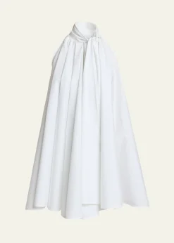 GivenchySleeveless Bow-Neck Pleated Poplin Mini Dress
