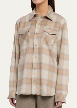 God's True CashmereChampagne Tartan Button-Front Cashmere Shirt