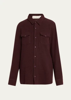 God's True CashmereClaret Solid Cashmere Button-Down Shirt