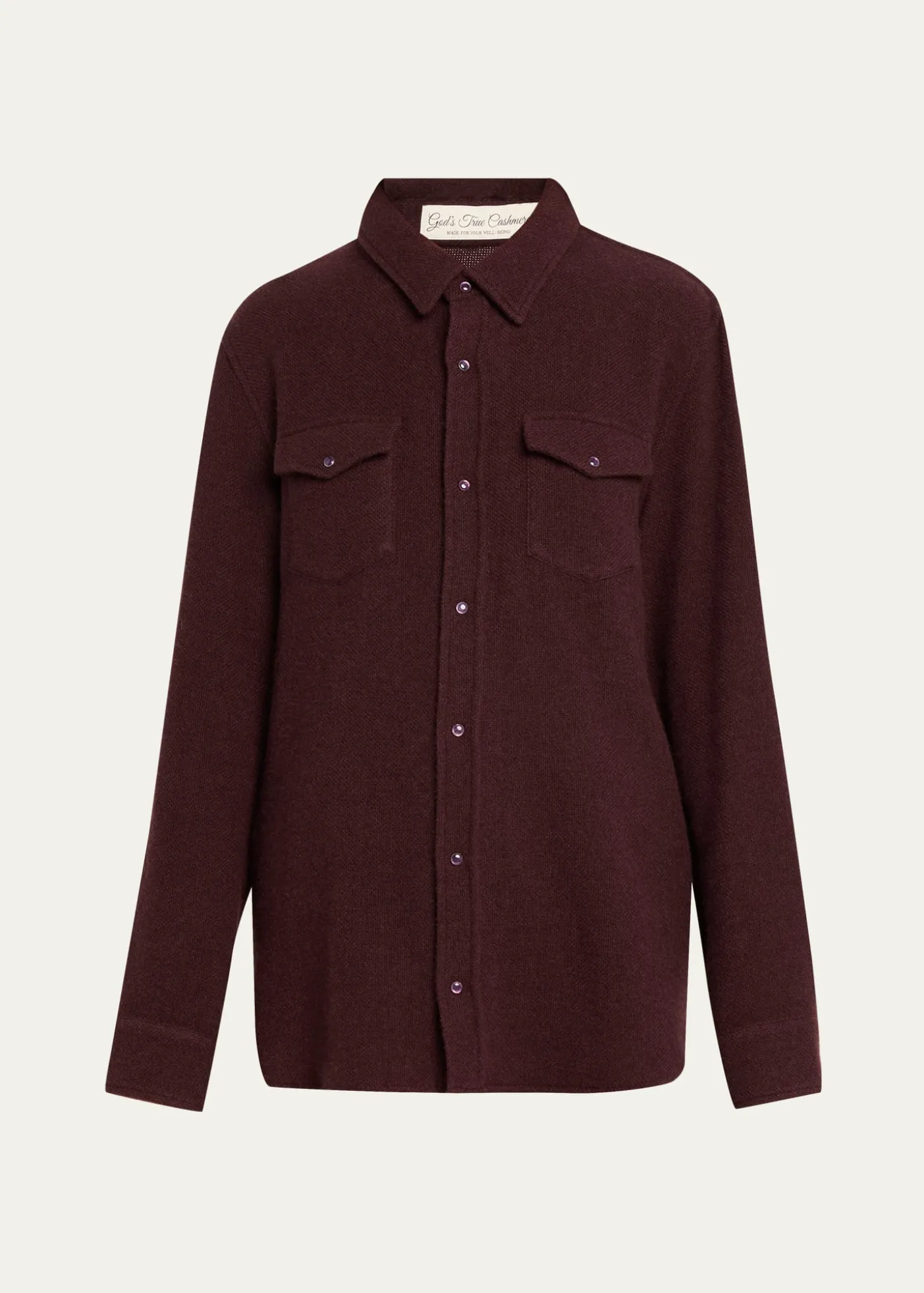 God's True CashmereClaret Solid Cashmere Button-Down Shirt