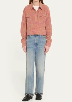 God's True CashmereFlower Space Dye Tartan Cashmere Shirt Jacket