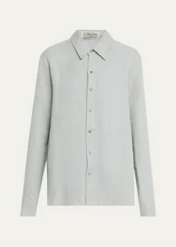 God's True CashmereSilver Solid Linen Button-Front Shirt