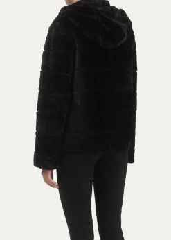 GorskiHorizontal Curly Shearling Lamb Zip Hooded Jacket