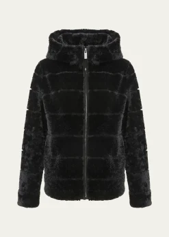 GorskiHorizontal Curly Shearling Lamb Zip Hooded Jacket