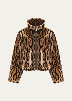 GorskiOcelot-Print Shearling Lamb Zip Jacket