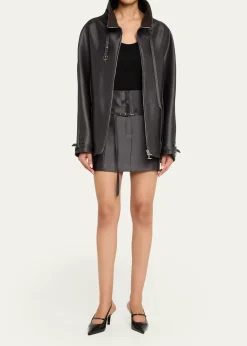 GRACE LINGBelted Collar Striped Wool Oversized Jacket