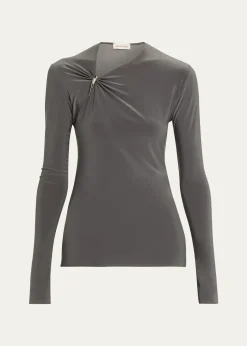 GRACE LINGClaw Gathered Neck Long-Sleeve Top