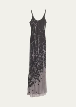 GRACE LINGCracked Velvet Burnout Bias-Cut Maxi Dress