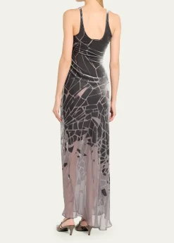 GRACE LINGCracked Velvet Burnout Bias-Cut Maxi Dress