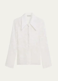 GRACE LINGCracked Velvet Devore Chiffon Button-Down Shirt