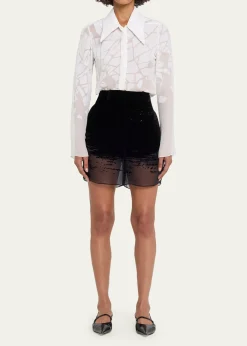 GRACE LINGGlitch Devoré Velvet Sheer Chiffon Shorts