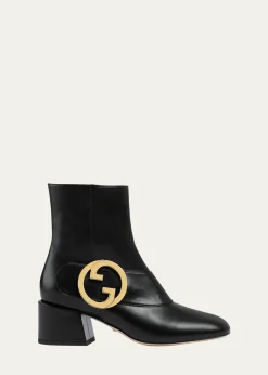 GucciBlondie Leather Medallion Ankle Boots