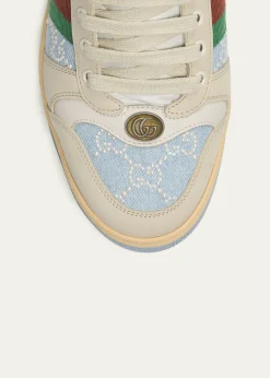 GucciGG Pearly Denim and Leather Screener Mules