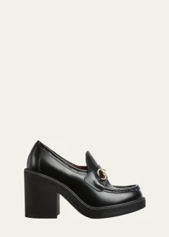 GucciLeather Horsebit Heeled Loafers