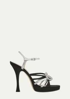 Gucci105mm Crystal Interlocking G Mixed Leather Platform Sandals
