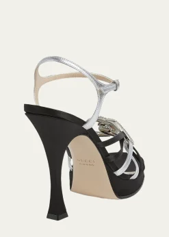 Gucci105mm Crystal Interlocking G Mixed Leather Platform Sandals