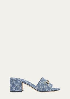 Gucci55mm Siaga GG Monogram Denim Block-Heel Sandals
