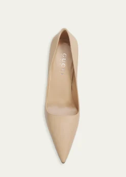 Gucci85mm Trinity Leather Pointed-Toe Pumps