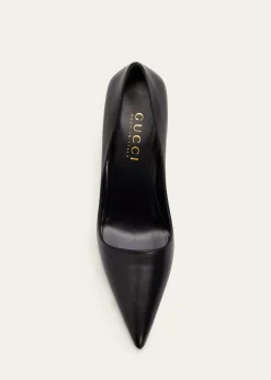 Gucci85mm Trinity Leather Pointed-Toe Pumps