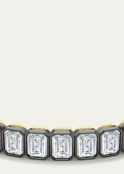 HauteCarat18K Emerald Cut Bezel Lab Grown Diamond Tennis Bracelet