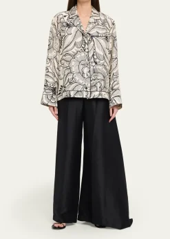 HeirlomeRickie Shantung Silk Asymmetric Wide-Leg Trousers