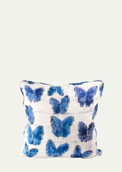 Hunt SlonemButterflies In Blue Cotton Pillow, 22"