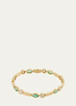 ILEANA MAKRIEmerald Navette Stream Bracelet with Diamonds in 18K Yellow Gold
