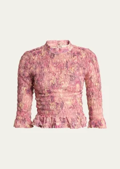 Isabel MarantCarola Smocked Silk Charmeuse Crop Top