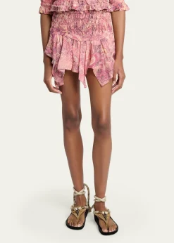Isabel MarantCeiva Smocked Silk Handkerchief Mini Skirt