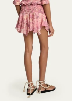 Isabel MarantCeiva Smocked Silk Handkerchief Mini Skirt