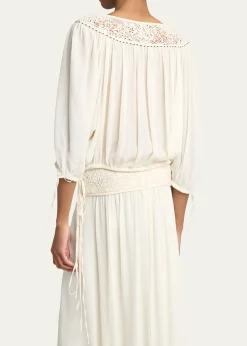 Isabel MarantNelida Guipure Lace-Trim Silk Gauze Drawstring Blouse