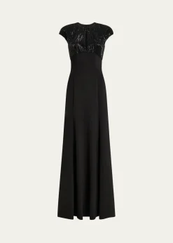 Jenny PackhamMoonveil Tonal Sequin Cap-Sleeve Gown