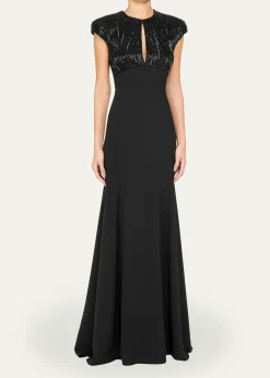 Jenny PackhamMoonveil Tonal Sequin Cap-Sleeve Gown