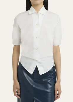 Jil SanderShort-Sleeve Gathered Button-Down Shirt