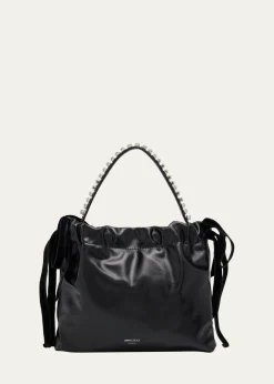 Jimmy ChooLeather Drawstring Mini Top-Handle Bag with Crystal-Embellished Handle