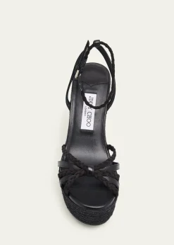 Jimmy Choo100mm Dree Leather Espadrille Wedge Sandals