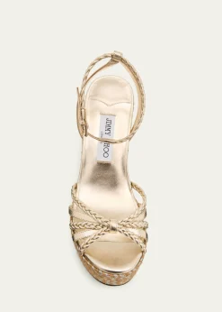 Jimmy Choo100mm Dree Metallic Leather Espadrille Wedge Sandals