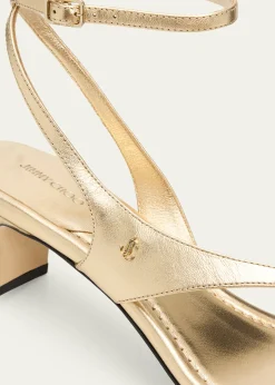 Jimmy Choo45mm Faye Metallic Leather Asymmetric Ankle-Strap Sandals