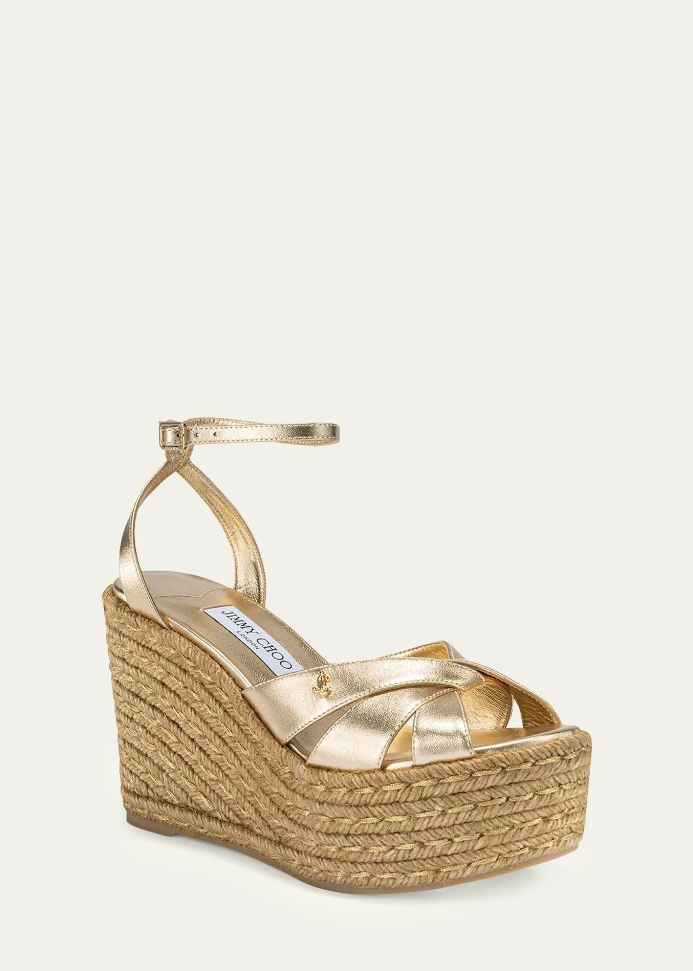 Jimmy Choo100mm Korra Metallic Leather Espadrille Platform Sandals