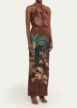 Johanna OrtizWild Horizons Twisted Necklace Halter Maxi Dress
