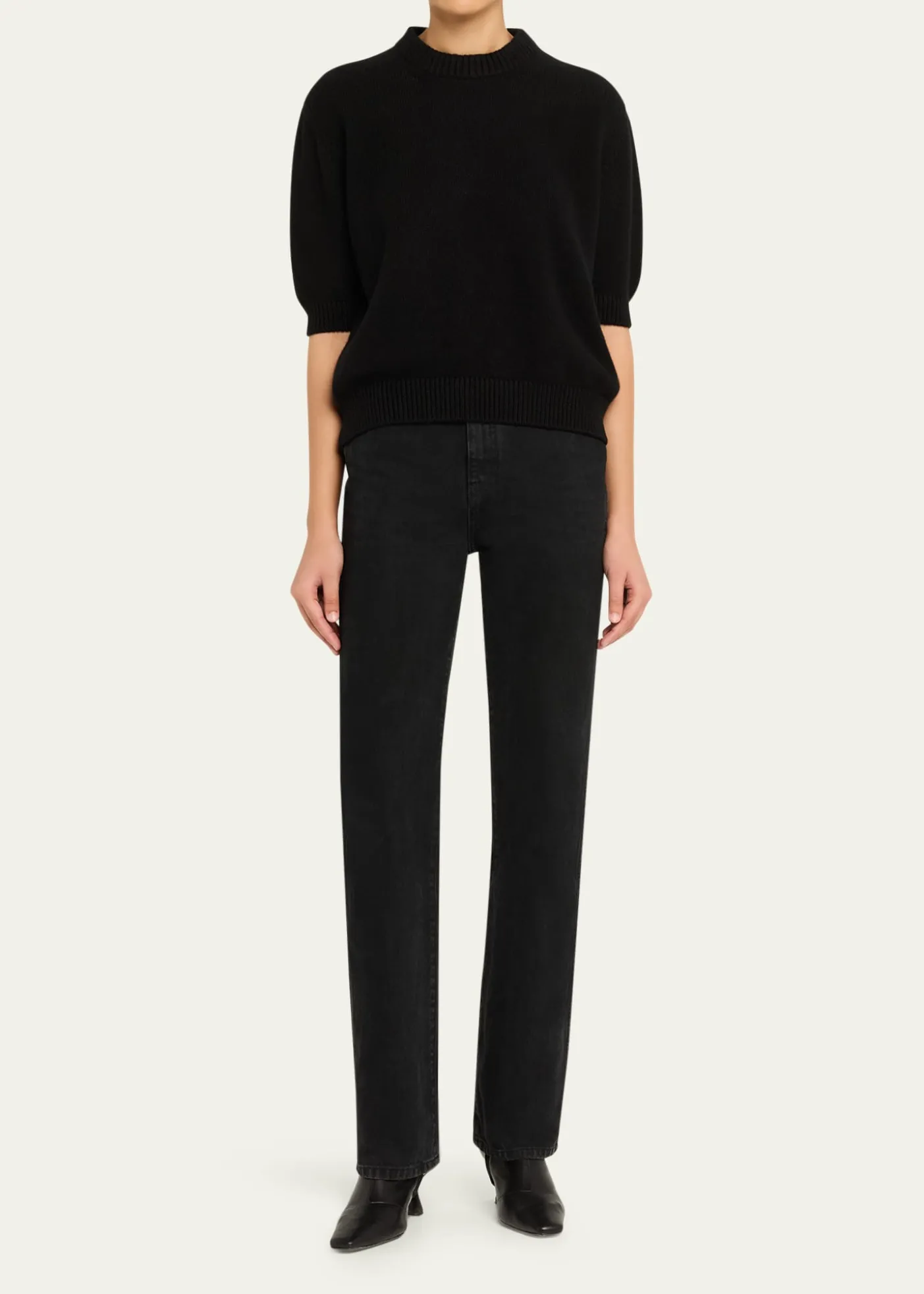 KhaiteDavin Short-Sleeve Cashmere Sweater