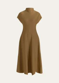 KhaiteLyra Mock-Neck Cap-Sleeve Midi Dress