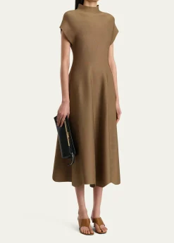 KhaiteLyra Mock-Neck Cap-Sleeve Midi Dress