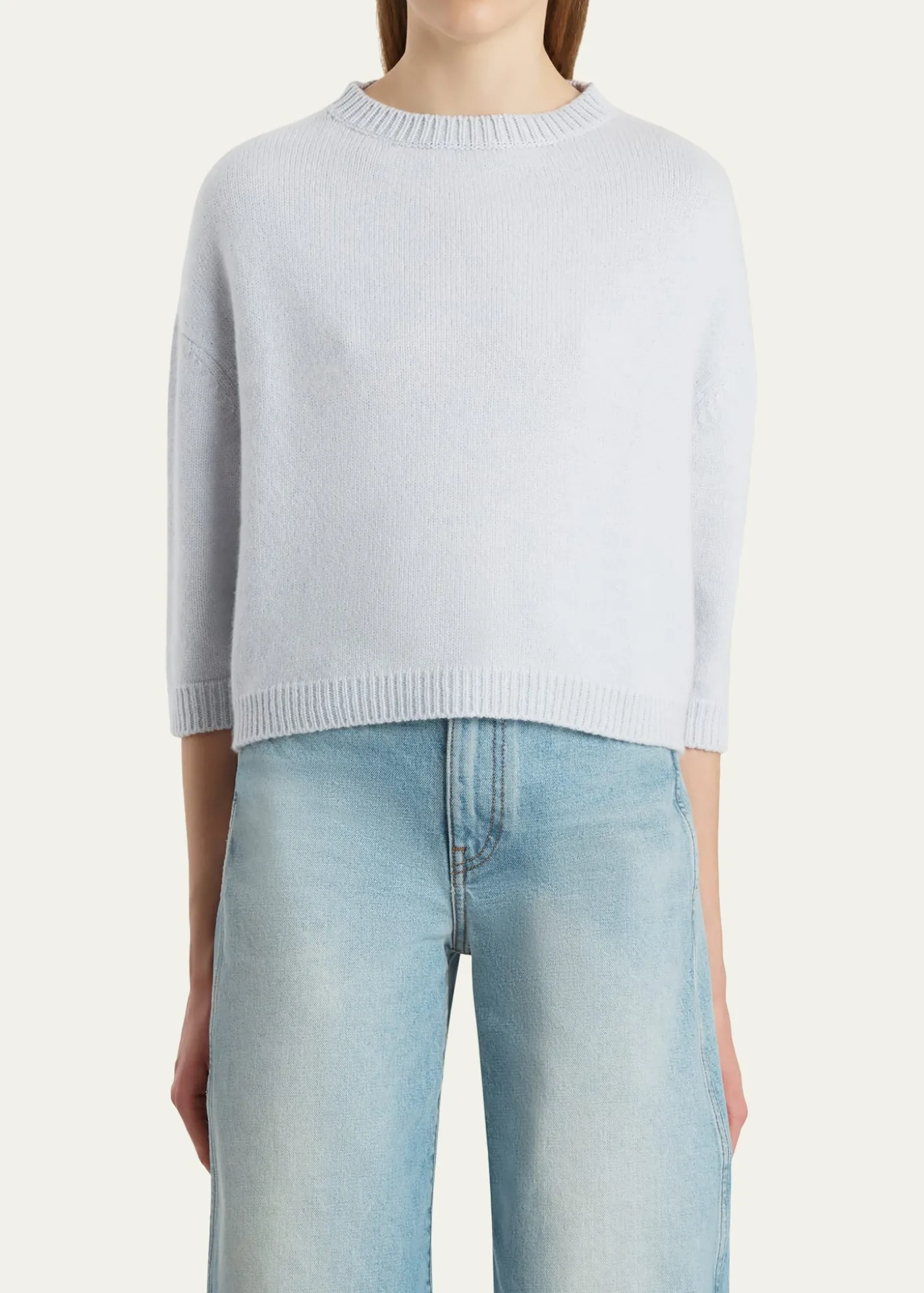 KhaiteSabina Cashmere Elbow-Sleeve Boxy Sweater