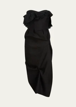 KhaiteSalm Pleated Strapless Midi Dress