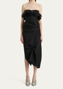 KhaiteSalm Pleated Strapless Midi Dress