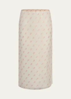 KhaiteSydni Rose-Print Silk Midi Skirt