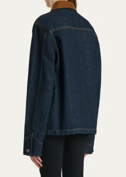 KhaiteWyatt Corduroy-Collar Denim Jacket