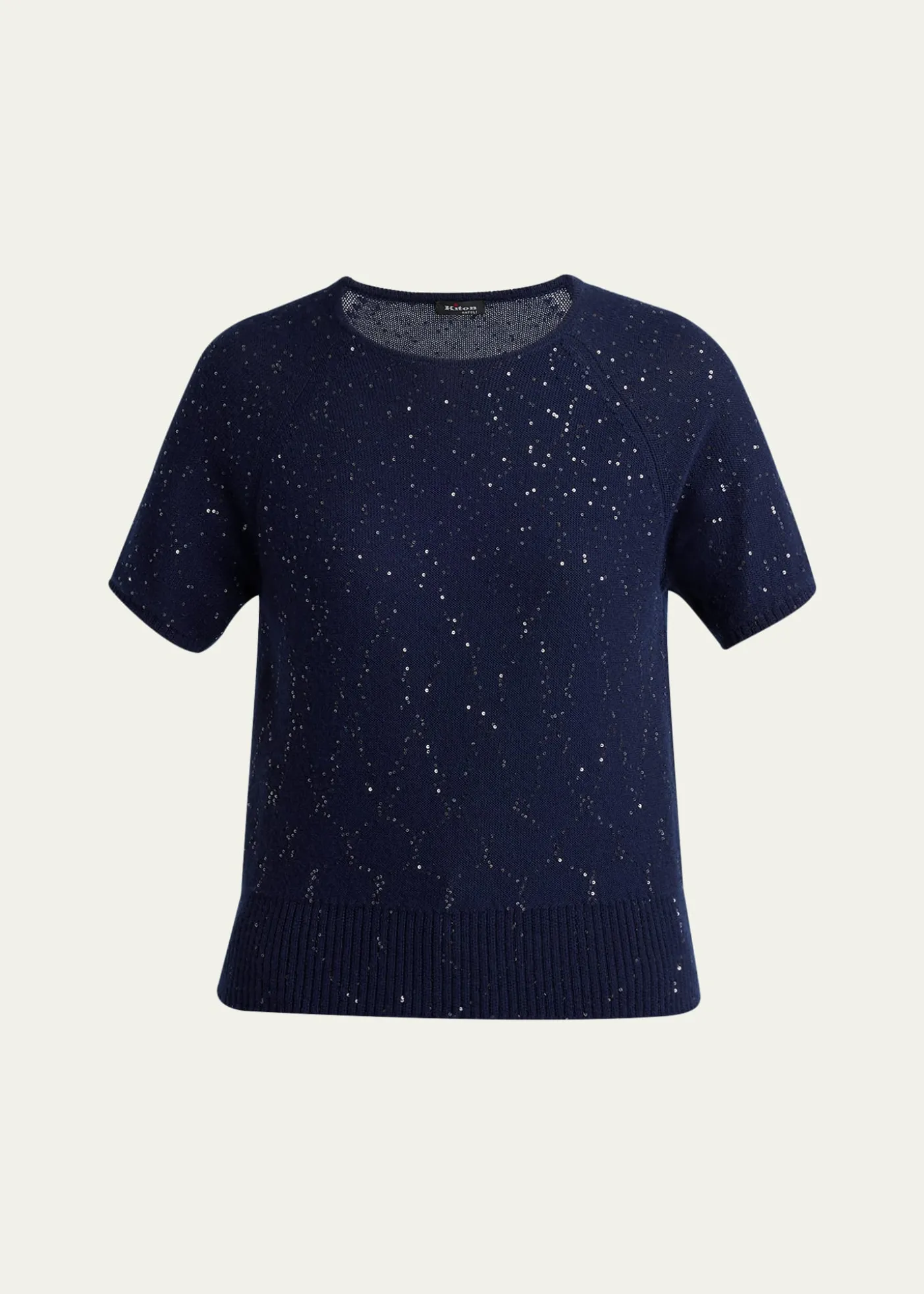 KitonCashmere Paillette Short-Sleeve Crewneck Sweater