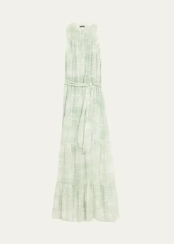 KitonCheck Silk Tie-Waist Tiered Maxi Dress